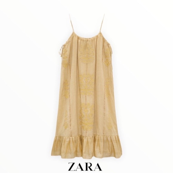 NWT Zara Long Embroidered Yellow Maxi Dress Size Medium - Picture 5 of 15